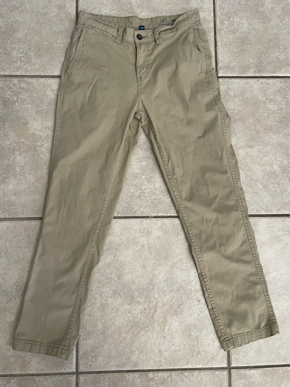 George Men's Slim Straight Stretch Chino Pants Khaki Tan, Size 29×30